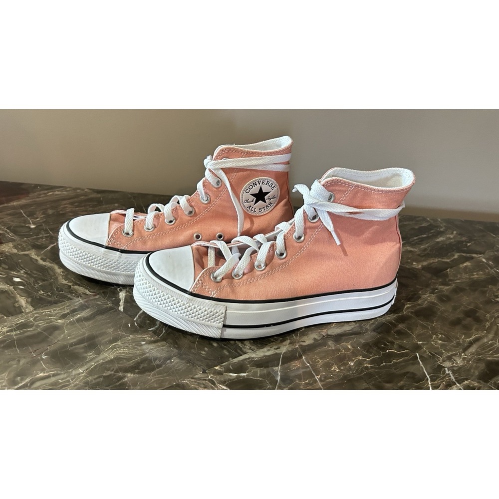 Converse Chuck Taylor All Star Platform High Top Sneakers Peach Canvas Womens  8